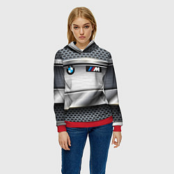 Толстовка-худи женская BMW metal texture, цвет: 3D-красный — фото 2