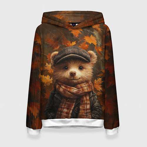Женская толстовка Медвежонок в кепке и шарфе / 3D-Белый – фото 1