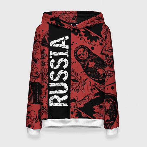 Женская толстовка Россия на фоне матрёшек балалайки и славянских узо / 3D-Белый – фото 1