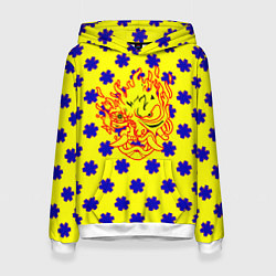 Толстовка-худи женская Samurai fire logo steel, цвет: 3D-белый