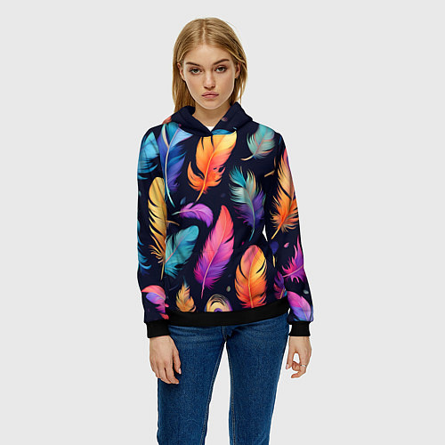 Женская толстовка Разноцветные переливающиеся перья / 3D-Черный – фото 3
