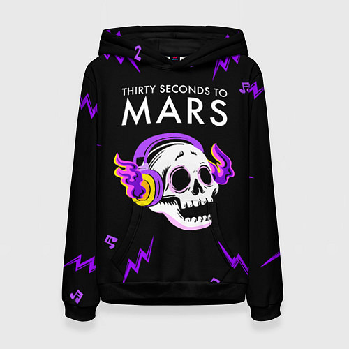 Женская толстовка Thirty Seconds to Mars неоновый череп / 3D-Черный – фото 1