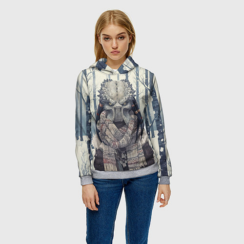 Женская толстовка Хищник в зимнем лесу / 3D-Меланж – фото 3