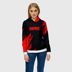 Толстовка-худи женская Fortnite красные краски лого, цвет: 3D-белый — фото 2