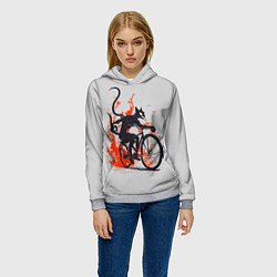 Толстовка-худи женская Чёрный демонический кот на велосипеде, цвет: 3D-меланж — фото 2
