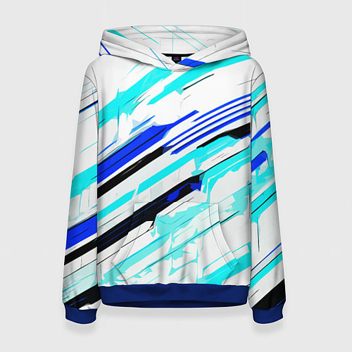 Женская толстовка Чёрно-сине-голубые полосы на белом фоне / 3D-Синий – фото 1