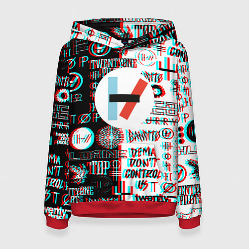 Женская толстовка Twenty one pilots glitch pattern / 3D-Красный – фото 1