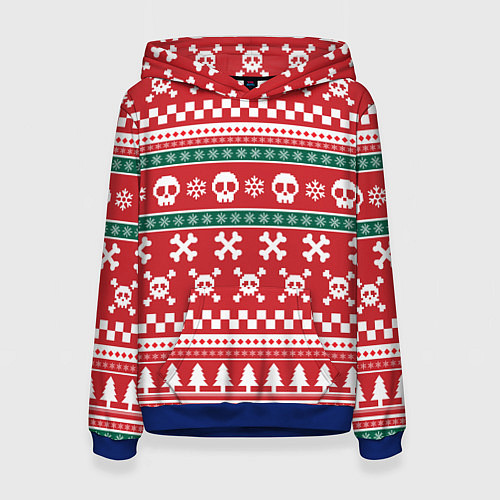 Женская толстовка Новогодний паттерн с черепами в новый год / 3D-Синий – фото 1