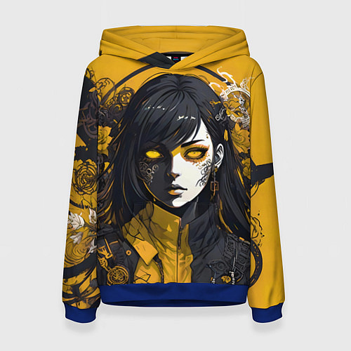 Женская толстовка Девушка в стиле аниме в куртке на жёлтом фоне / 3D-Синий – фото 1