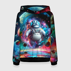 Толстовка-худи женская Astronaut Totoro in neon space - ai art fantasy, цвет: 3D-черный