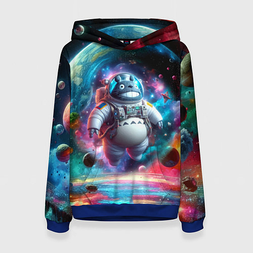 Женская толстовка Astronaut Totoro in neon space - ai art fantasy / 3D-Синий – фото 1