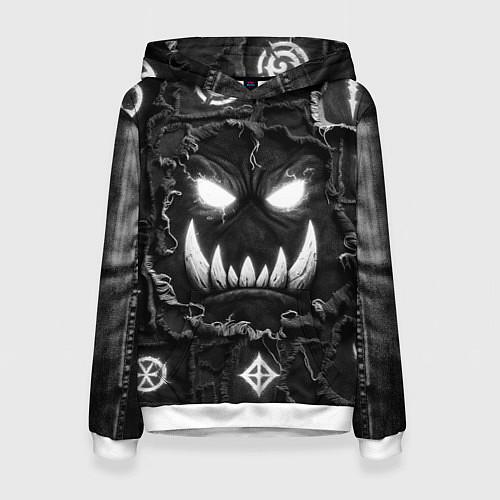 Женская толстовка Голова Орка на джинсах пэчворк / 3D-Белый – фото 1