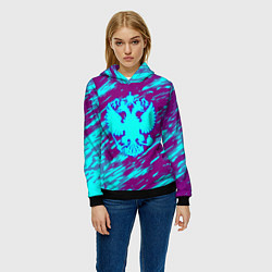 Толстовка-худи женская Герб РФ холодные краски, цвет: 3D-черный — фото 2