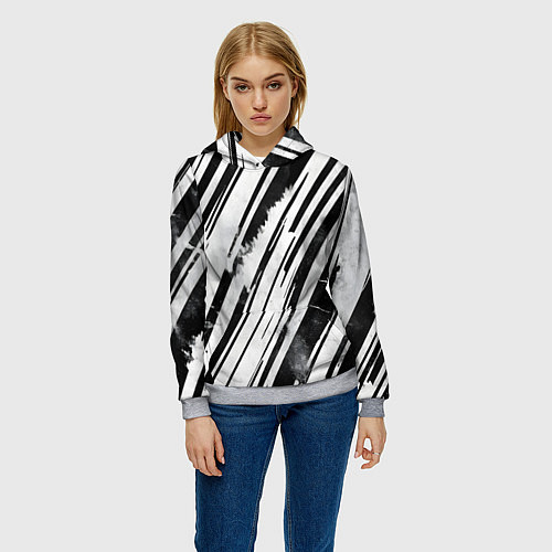Женская толстовка Платиновые и черные полосы / 3D-Меланж – фото 3