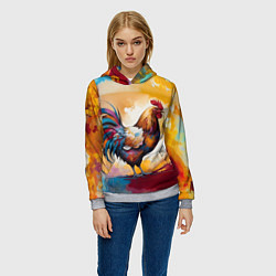 Толстовка-худи женская Петух на ярком фоне, цвет: 3D-меланж — фото 2