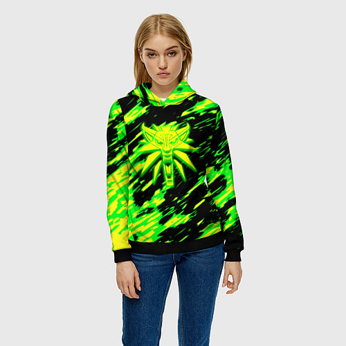 Женская толстовка Ведьмак кислотный волк / 3D-Черный – фото 3