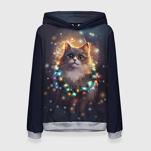 Женская толстовка Уютный котик - Новый год / 3D-Меланж – фото 1