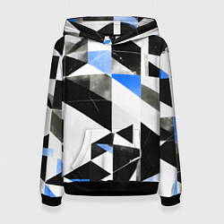 Толстовка-худи женская Black and blue abstraction on a white background, цвет: 3D-черный