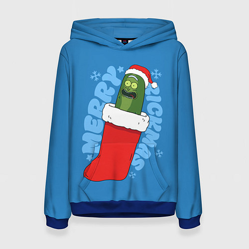 Женская толстовка Новогодний Рик огурчик - Merry Rickmas / 3D-Синий – фото 1