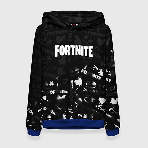 Женская толстовка Fortnite pattern black / 3D-Синий – фото 1