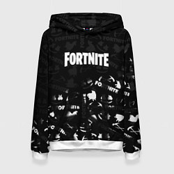 Толстовка-худи женская Fortnite pattern black, цвет: 3D-белый