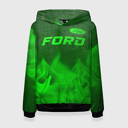 Толстовка-худи женская Ford - green gradient посередине, цвет: 3D-черный