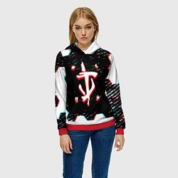 Толстовка-худи женская Doom hexagon glitch color, цвет: 3D-красный — фото 2