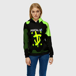 Толстовка-худи женская Doom x portal 2 зелёные соты, цвет: 3D-черный — фото 2