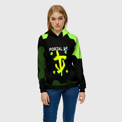 Женская толстовка Doom x portal 2 зелёные соты / 3D-Черный – фото 3