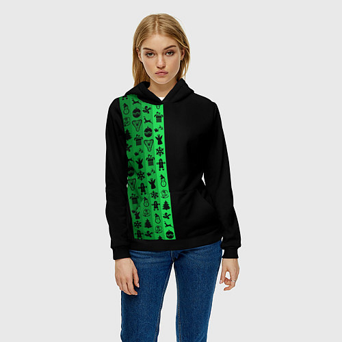 Женская толстовка Новогодние узоры / 3D-Черный – фото 3