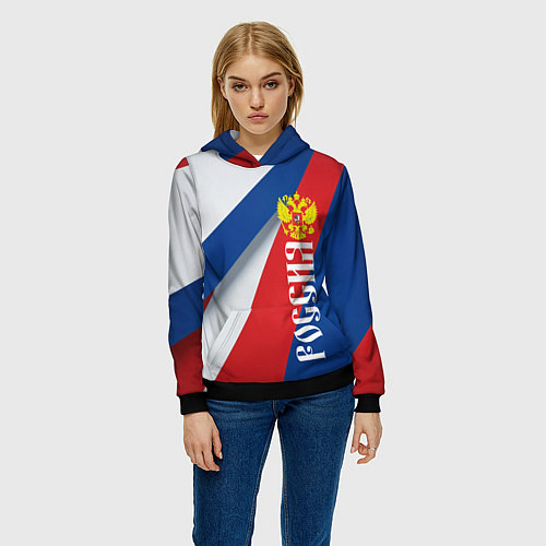 Женская толстовка Цвета флага России и герб / 3D-Черный – фото 3