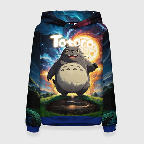 Женская толстовка Тоторо на фоне огненной луны / 3D-Синий – фото 1