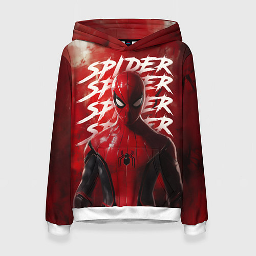 Женская толстовка Spider-man red background / 3D-Белый – фото 1