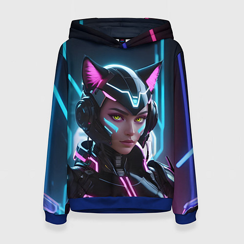 Женская толстовка Неон кибер девушка / 3D-Синий – фото 1