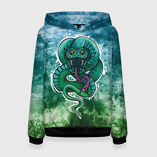 Женская толстовка Агрессивная зеленая змея на абстрактном фоне / 3D-Черный – фото 1