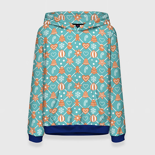 Женская толстовка Новогодний фон с печеньем / 3D-Синий – фото 1