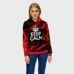 Толстовка-худи женская Keep calm flame red, цвет: 3D-красный — фото 2