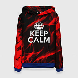 Толстовка-худи женская Keep calm flame red, цвет: 3D-синий