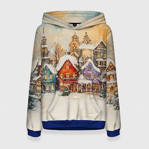 Женская толстовка Новогодний городской пейзаж / 3D-Синий – фото 1