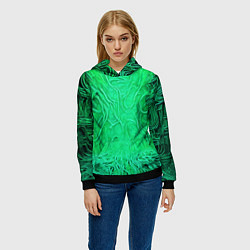 Толстовка-худи женская Зелёный симбионт абстракция, цвет: 3D-черный — фото 2