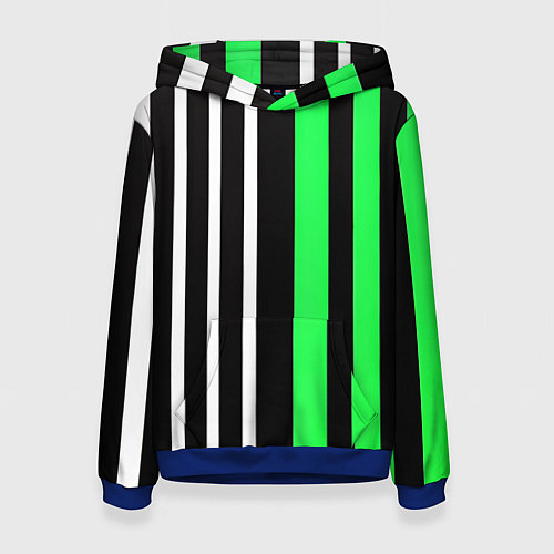Женская толстовка Вертикальные полосы триколор зелёный / 3D-Синий – фото 1