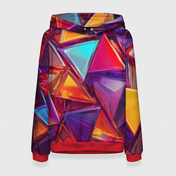 Толстовка-худи женская Разноцветные треугольники 2, цвет: 3D-красный