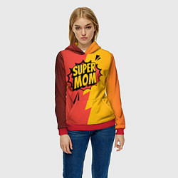 Толстовка-худи женская Super mom - superhero, цвет: 3D-красный — фото 2