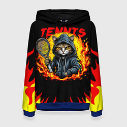 Толстовка-худи женская Кот теннисист, цвет: 3D-синий