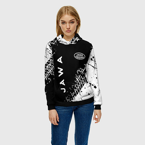 Женская толстовка Jawa - следы от шин / 3D-Черный – фото 3