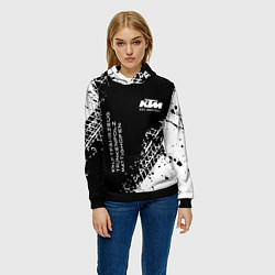 Толстовка-худи женская KTM - следы от шин, цвет: 3D-черный — фото 2