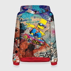 Толстовка-худи женская Bart Simpson on a skateboard - graffiti, цвет: 3D-красный