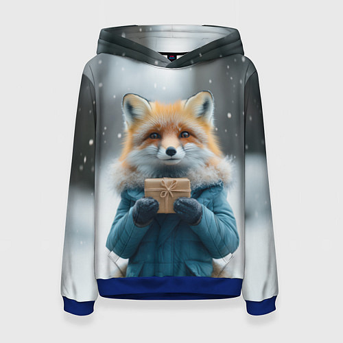 Женская толстовка Лисица с подарком / 3D-Синий – фото 1