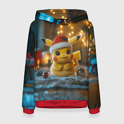 Толстовка-худи женская Пикачу и Рождество, цвет: 3D-красный