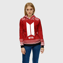 Толстовка-худи женская Новогодний BTS, цвет: 3D-черный — фото 2